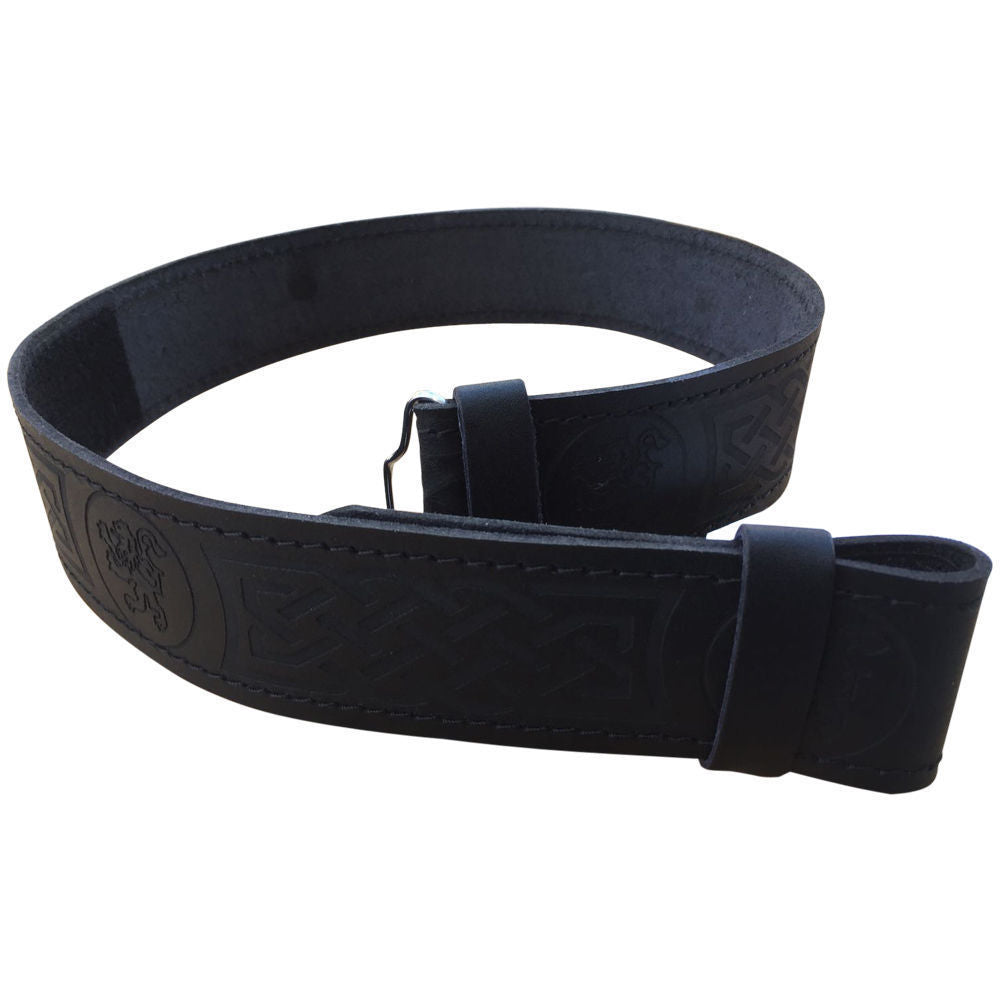 TC Scottish Black Leather Belt Masonic, Thistle Plain Kilt Belts without Buckle