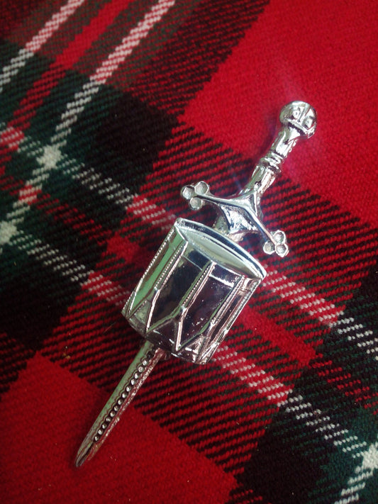TC Drummer Kilt Pin Chrome Finish 4"/Highland kilt pin for Drummer Drum Badge