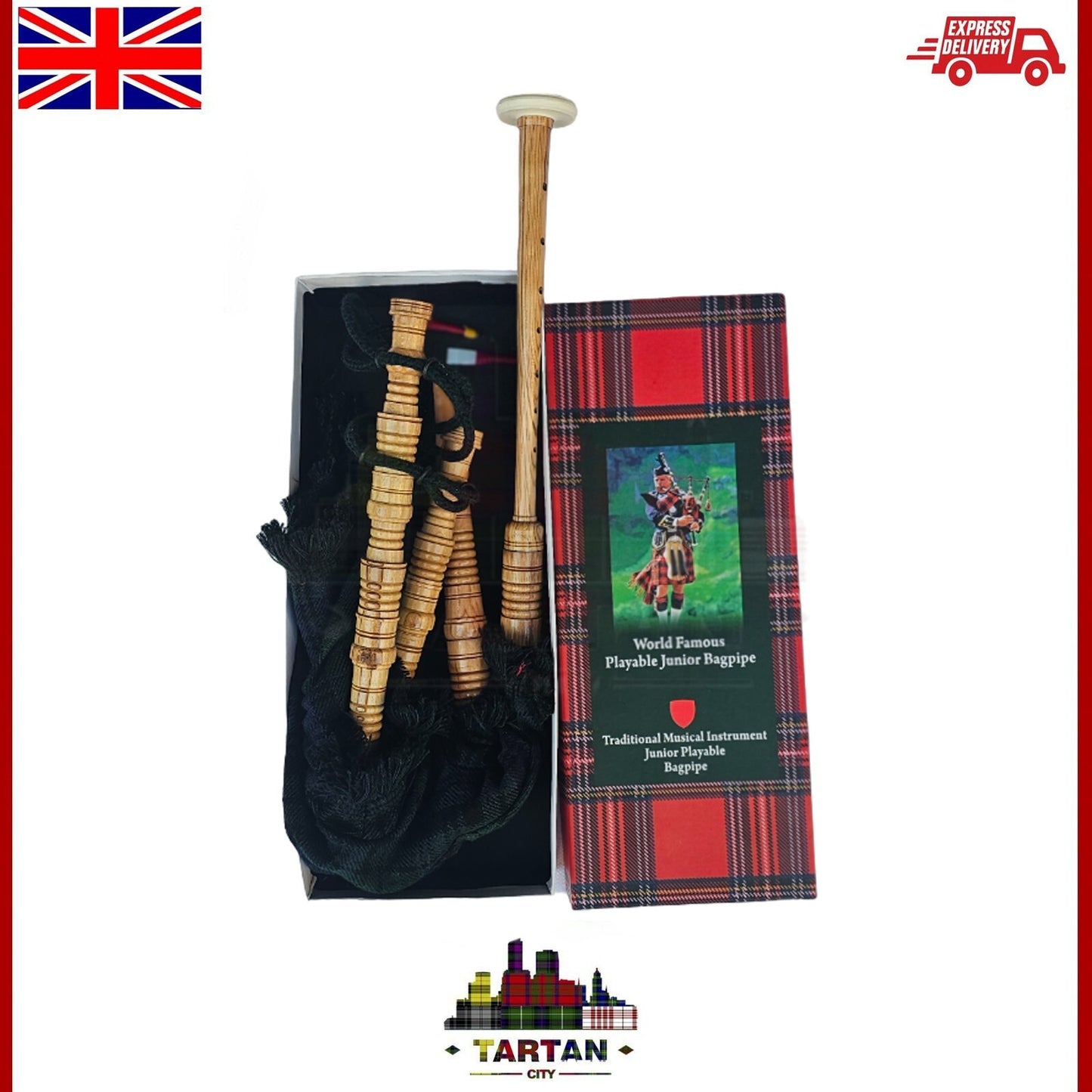 Black Watch Tartan Junior Playable Bagpipes – Fun Toy Bagpipe for Kids