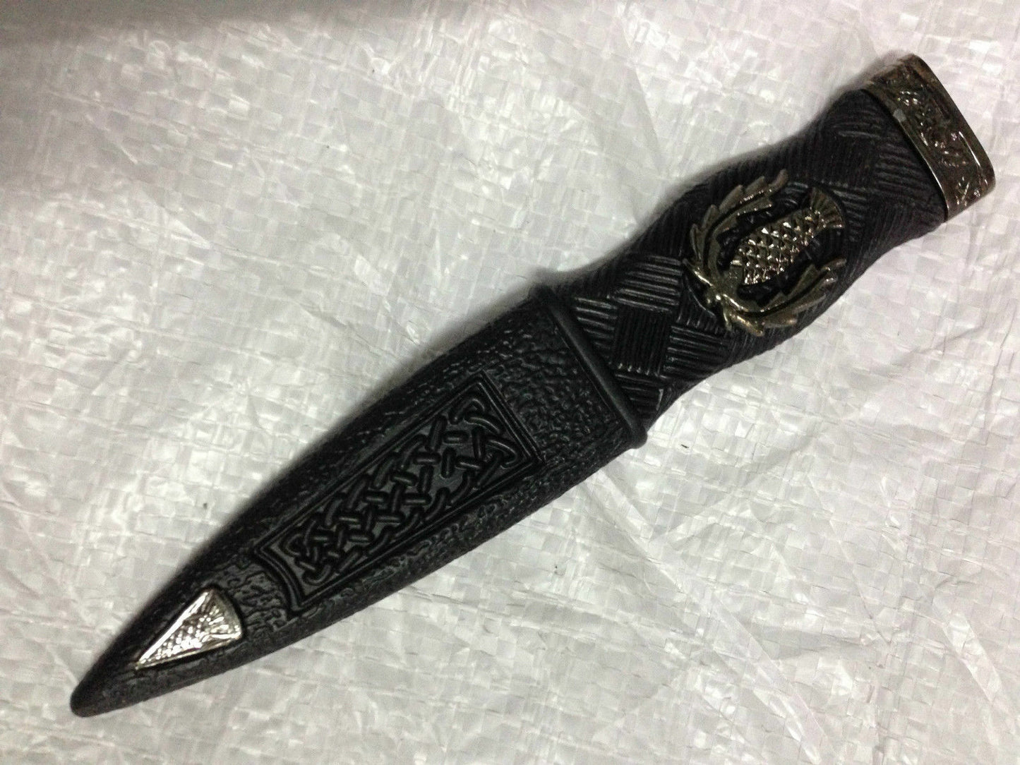 KILT WEAR SAFETY SGIAN DUBH DUMMY PEWTER MOUNT THISTLE DESIGN ANTIQUE