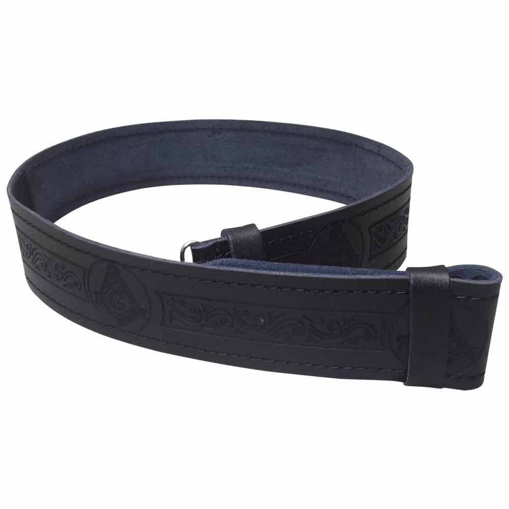 TC Scottish Black Leather Belt Masonic, Thistle Plain Kilt Belts without Buckle