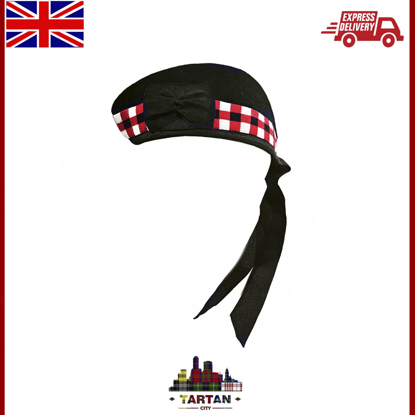 Authentic Black TC Glengarry Hat – 100% Pure Wool, Triple Diced Scottish Piper