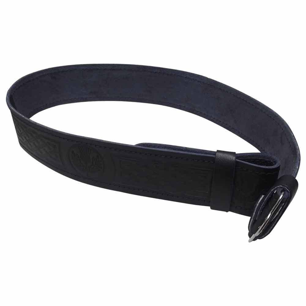 TC Scottish Black Leather Belt Masonic, Thistle Plain Kilt Belts without Buckle