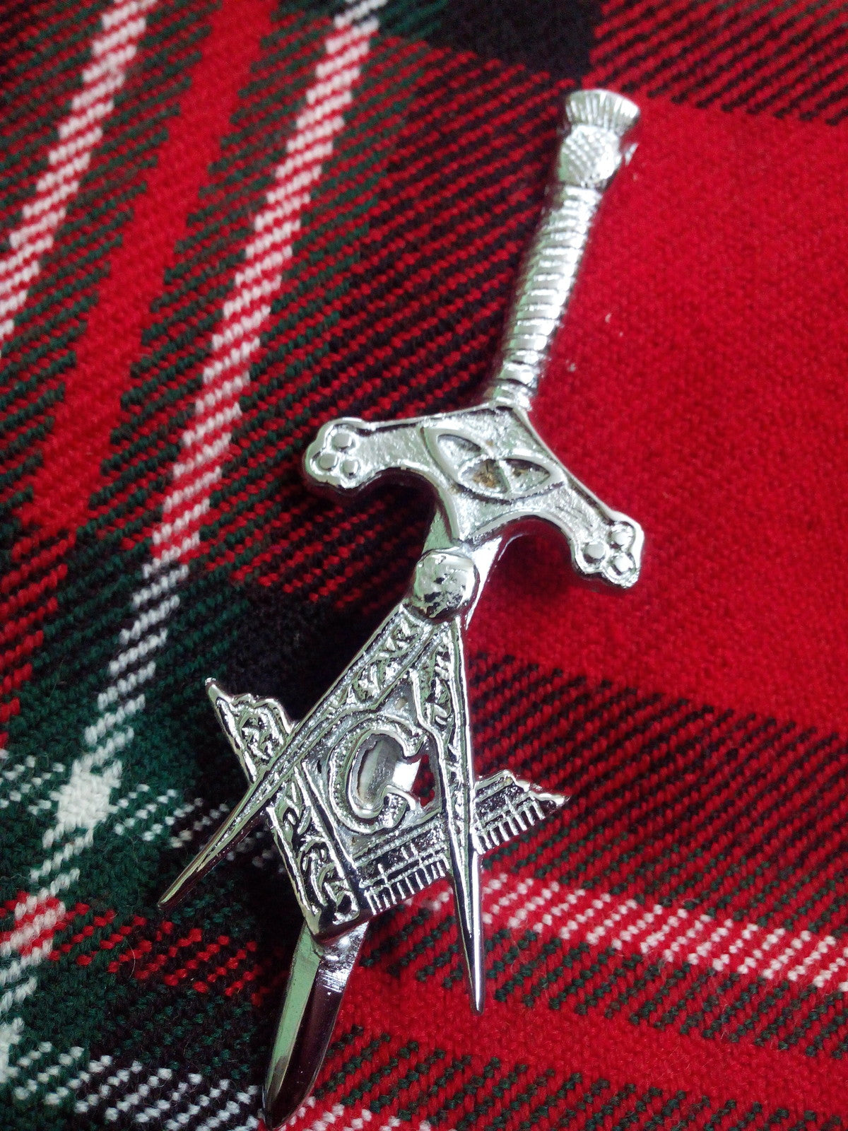 TC Masonic Kilt Pin Chrome Finish 3.5"/Highland kilt pin masonic + Thistle Hilt
