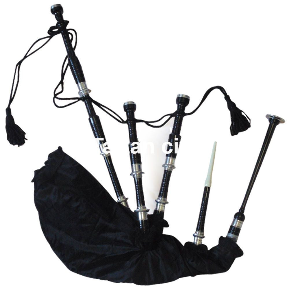 New Scottish Bagpipe Black Silver Mount Velvet Bag Cord F Size Free Carrying Bag
