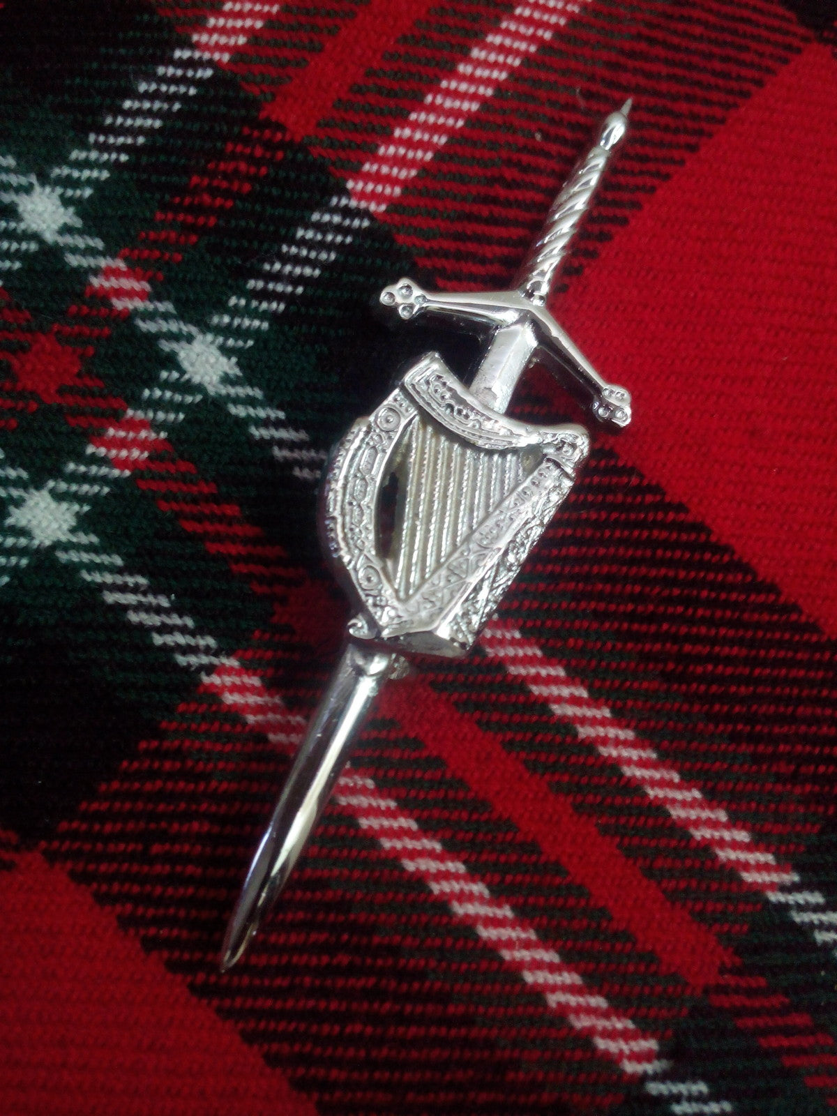 New Scottish Kilt Pin Celtic Irish Harp Chrome Finish/scottish Highland kilt pin