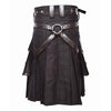 Black Utility Kilt with Leather Straps & Pocket – Classic Strength Meets Modern Edge