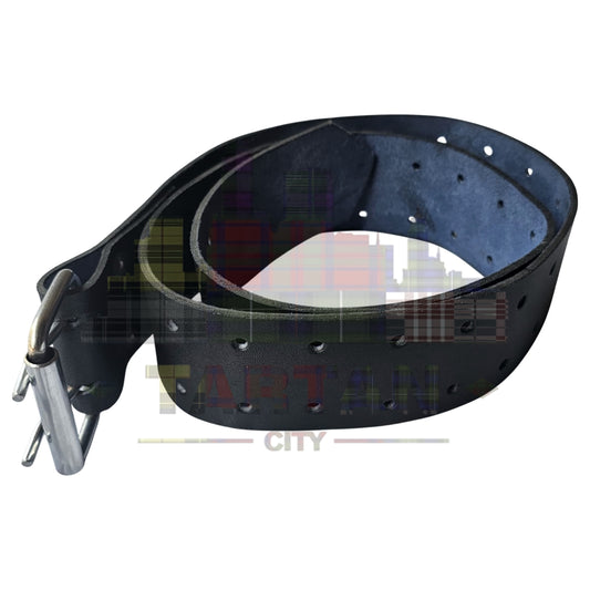Black Leather Kilt Belt for Men – Double Prong Buckle – Genuine Leather Highland Belt for Kilts