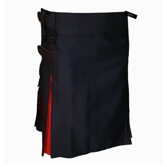 Men’s Black Hybrid Utility Kilt – Blended with Green & Red Fabric