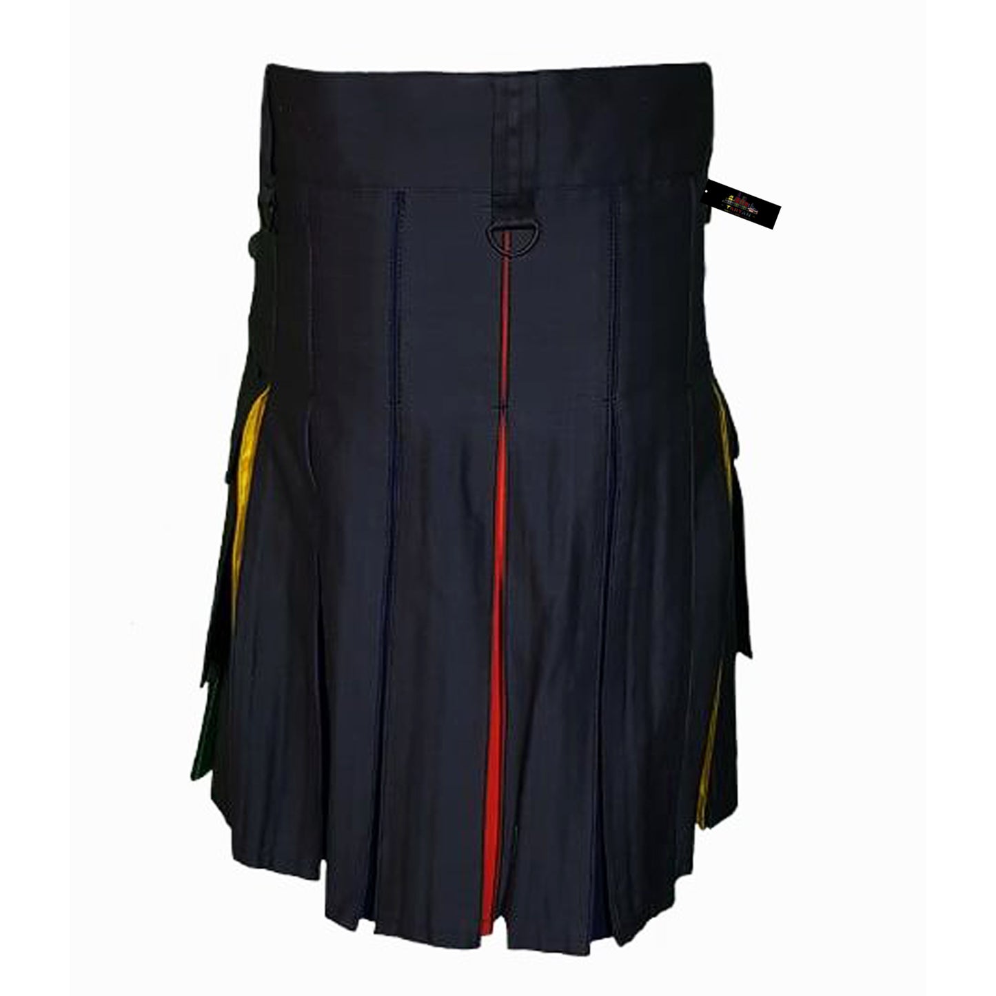 Men’s Black Hybrid Utility Kilt – Blended with Green & Red Fabric
