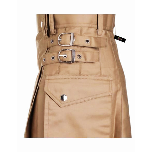 Men’s Light Brown Leather Utility Kilt – Rugged Style with a Refined Edge