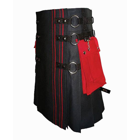 Men’s Black & Red Utility Kilt – Rugged Function with Striking Style
