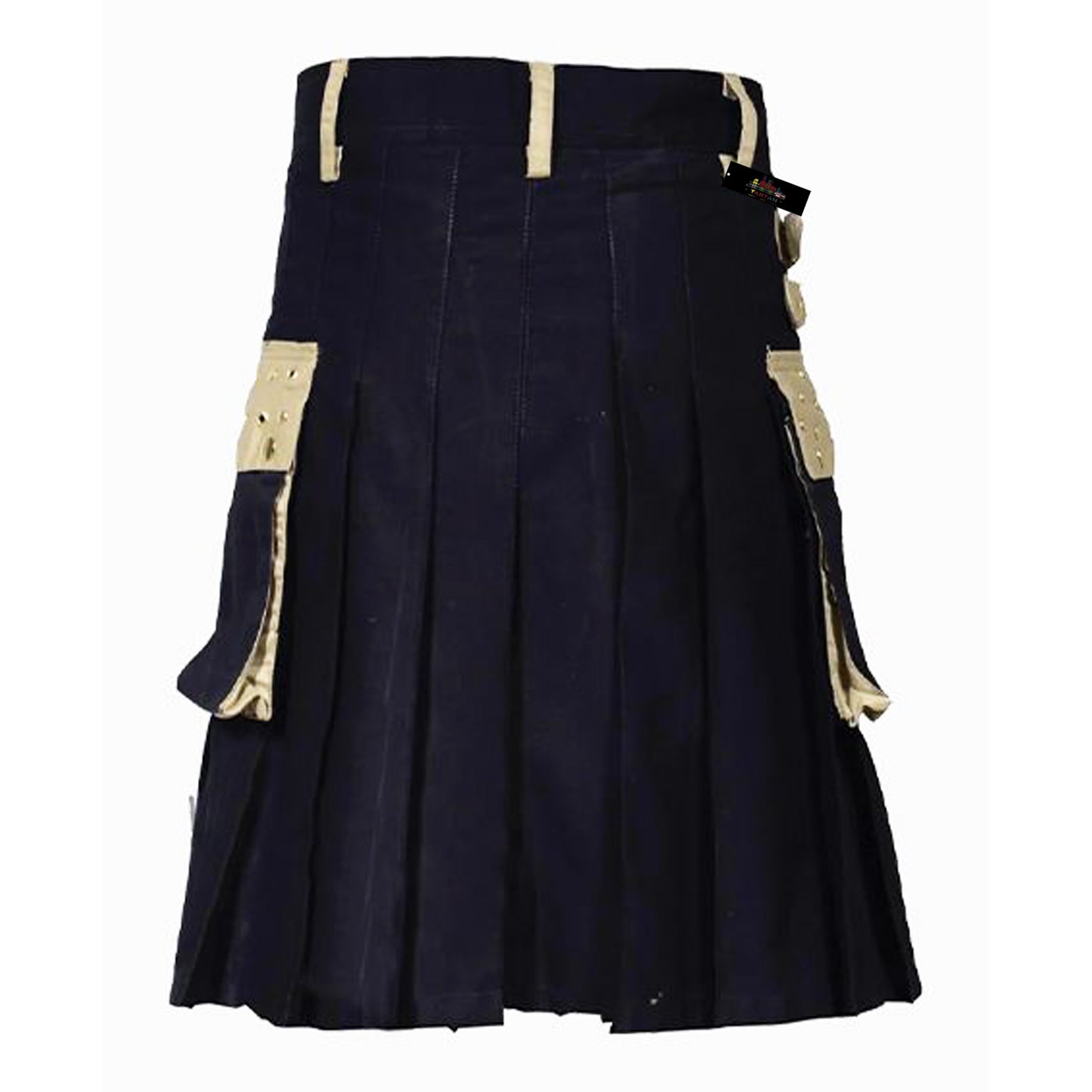 Men’s Black Utility Kilt with Gold Studded Accents – Statement Style with Function