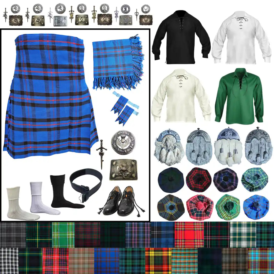 Design Your Own Highland Dress Outfit – Customizable Scottish Kilt Set with Complete Accessories