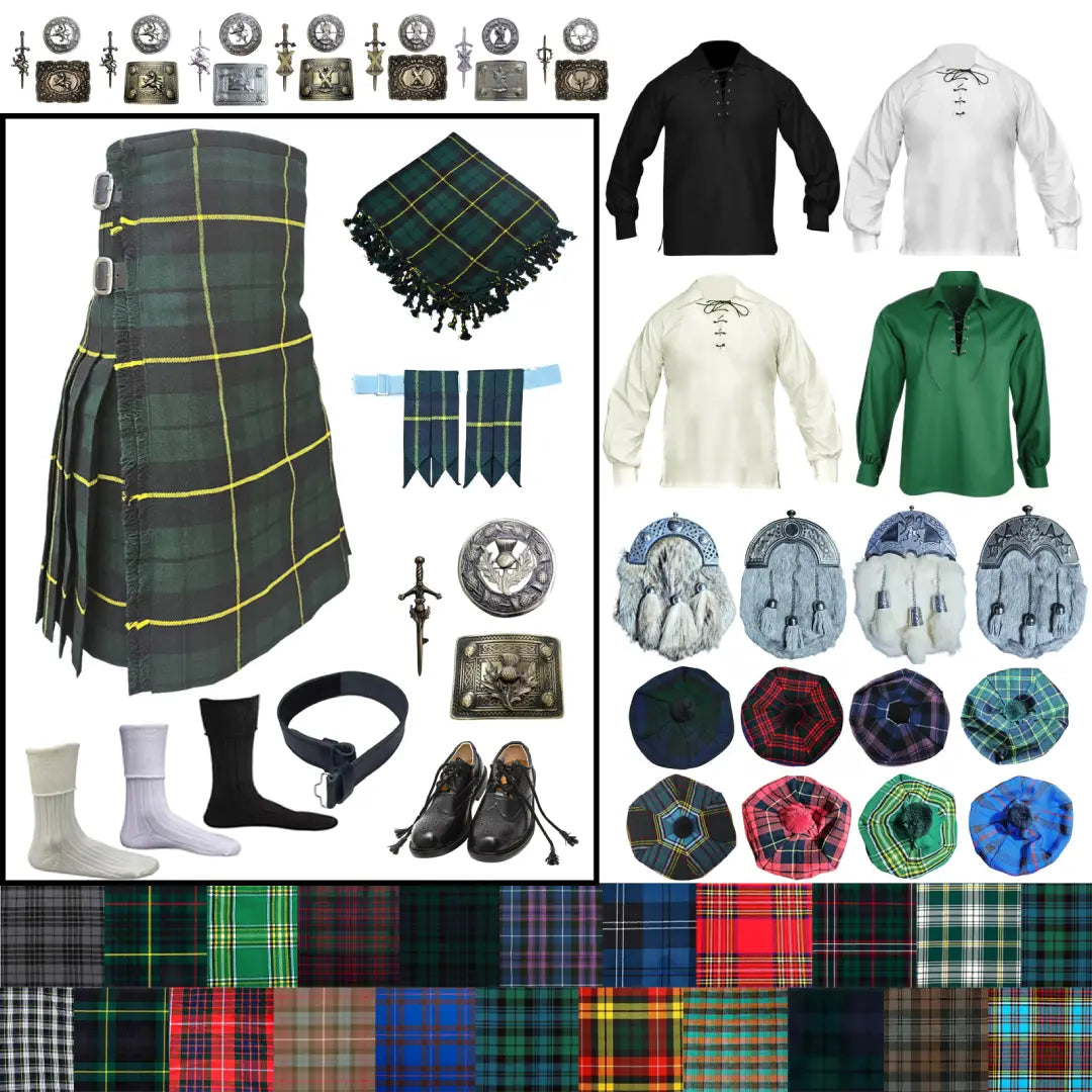 Design Your Own Highland Dress Outfit – Customizable Scottish Kilt Set with Complete Accessories