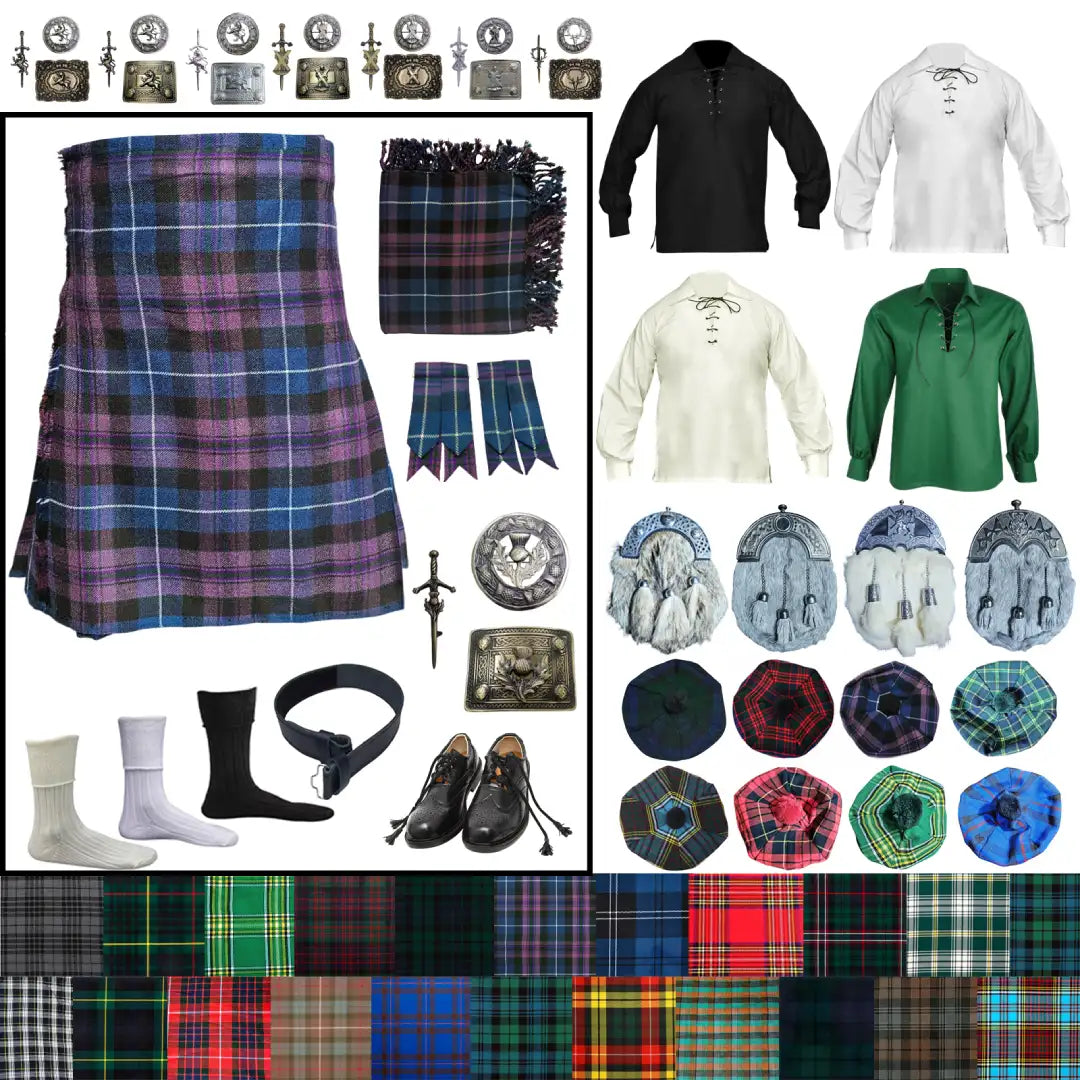Design Your Own Highland Dress Outfit – Customizable Scottish Kilt Set with Complete Accessories