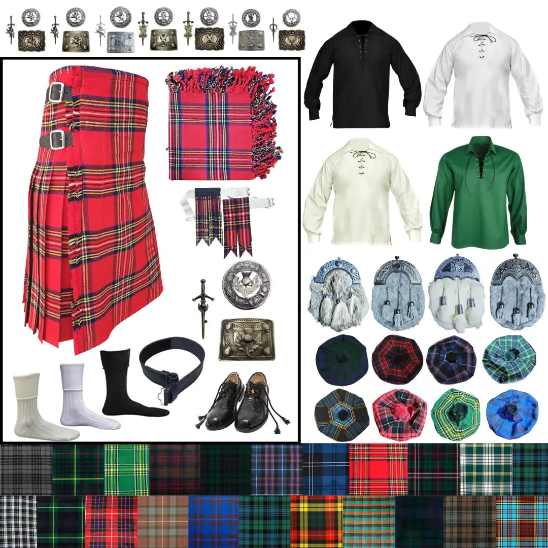 Design Your Own Highland Dress Outfit – Customizable Scottish Kilt Set with Complete Accessories
