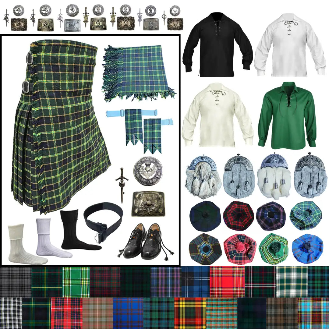 Design Your Own Highland Dress Outfit – Customizable Scottish Kilt Set with Complete Accessories
