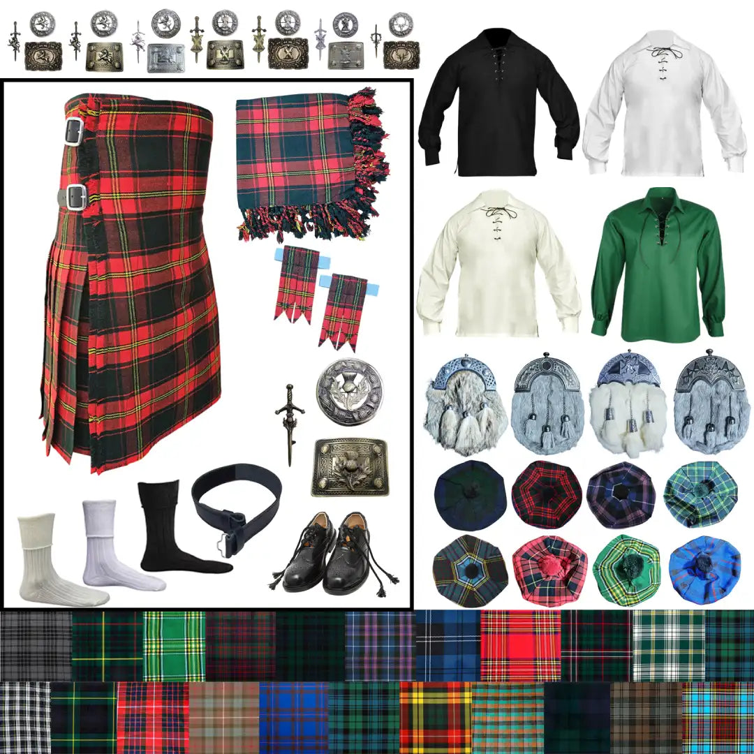 Design Your Own Highland Dress Outfit – Customizable Scottish Kilt Set with Complete Accessories