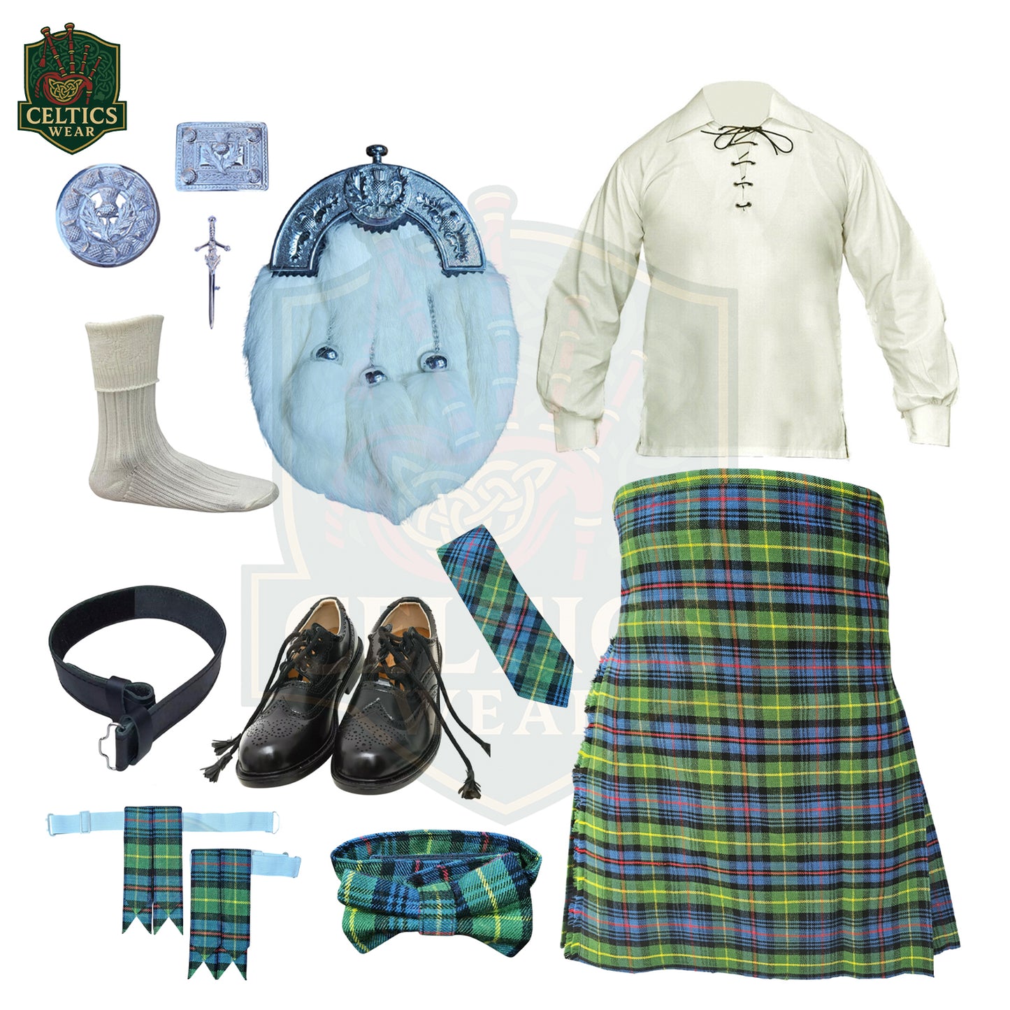Ferguson Ancient Full Scottish Highland Dress Set for Men – Traditional Clan Outfit with Kilt, Sporran & Accessories
