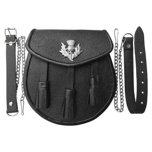 Genuine Leather Thistle Sporran In Black Color