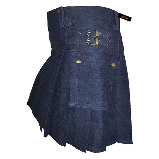 Men’s Blue Denim Utility Kilt – Modern Scottish Style with Rugged Edge