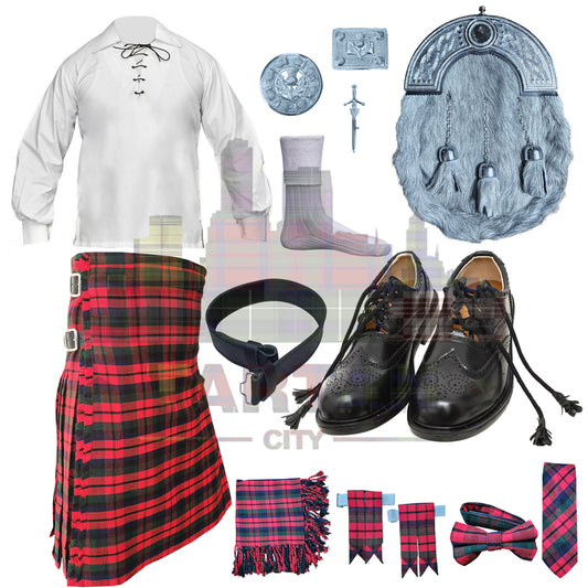 Robertson Red Tartan Outfit Set – Complete Scottish Kilt Dress for Men with Accessories