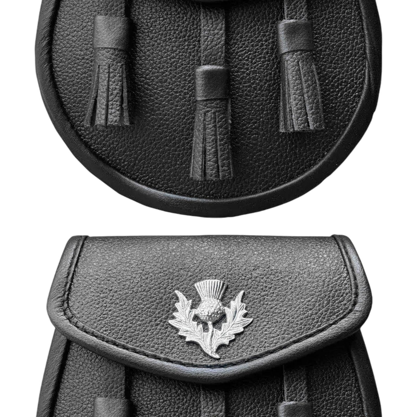 Genuine Leather Thistle Sporran In Black Color