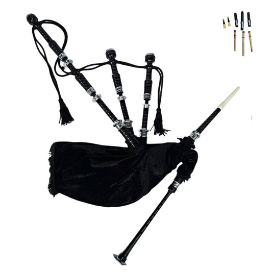 Black Velvet Tartan Bagpipe With Black Hard Case