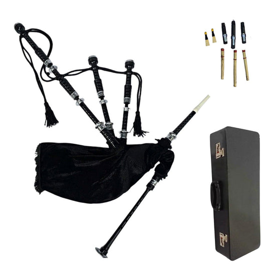 Black Velvet Tartan Bagpipe With Black Hard Case