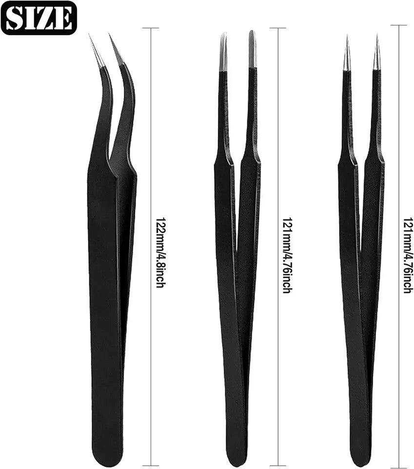 TC 3pcs Tweezers Set Plucker Eyelash Extension Hair Removal Pluckers