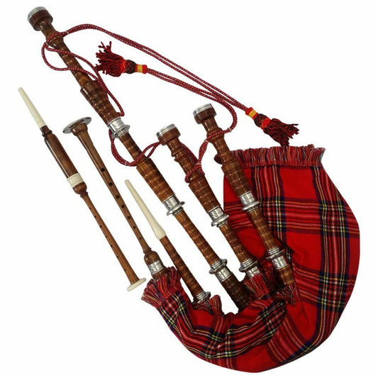 Scottish Great Highland Bagpipe Rosewood Natural Finish Silver mounts Tutor Book