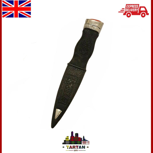 Kilt Safety Sgian Dubh Antique Dummy Pewter Mount with Orange Stone - TC