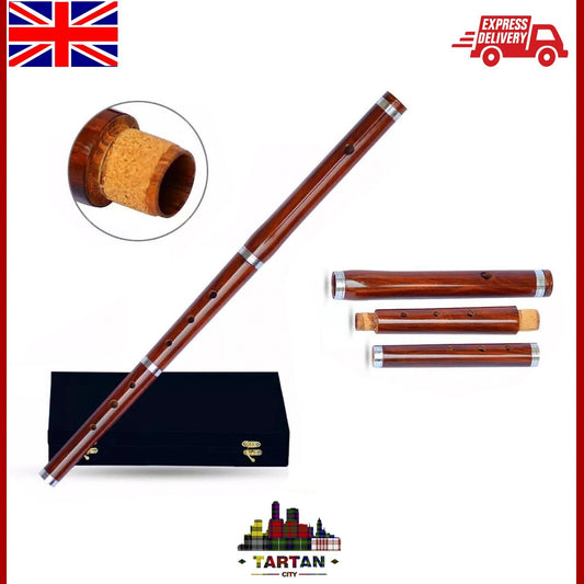 3-Part Wooden Irish D Flute - Professional Tunable with Hard Case