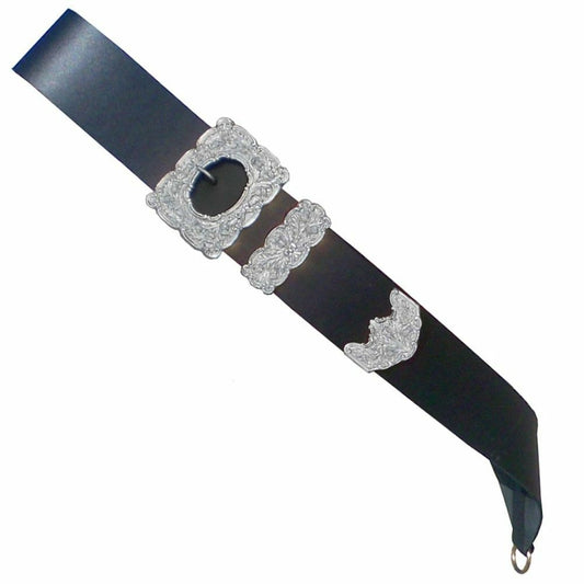 Drummer Cross Belt, Thistle Chrome Buckle Real Black Leather