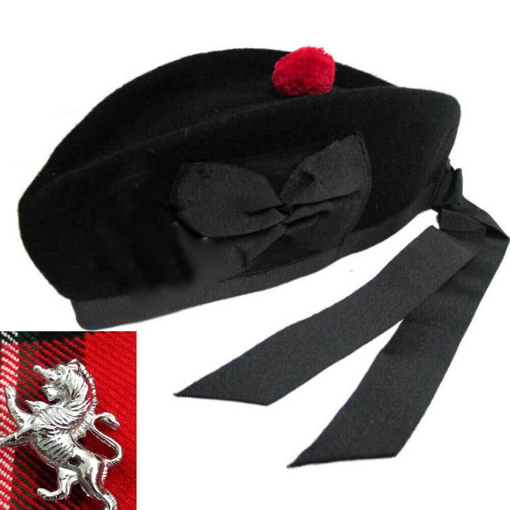 Plain Glengarry Cap with Hat Badges Chrome/Balmoral cap badges/Highlander Cap-Tc