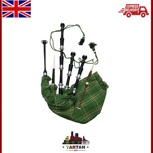 Tartancity Scottish Great Highland Bagpipe – Rosewood, Silver, Green Tartan