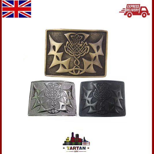 Antique Chrome & Jet Black Celtic Knot Scottish Kilt Buckle by Tartancity
