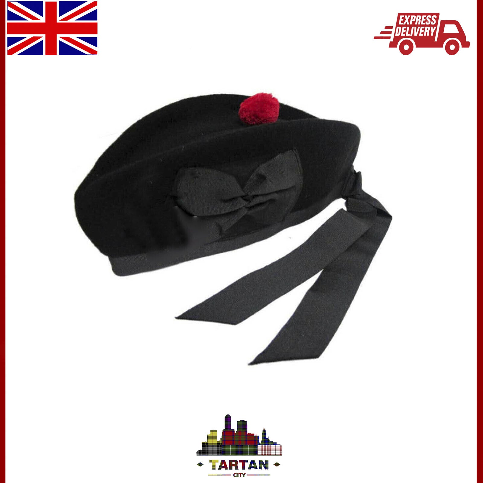 Scottish Highland Plain Glengarry Cap with Hat Badges Chrome Balmoral cap badges