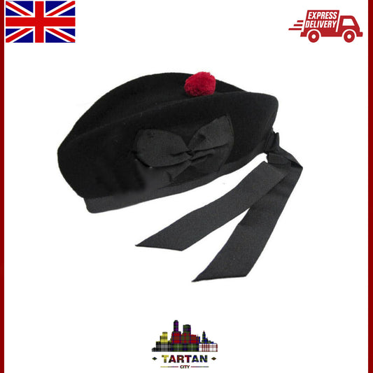 Scottish Highland Plain Glengarry Cap with Hat Badges Chrome Balmoral cap badges