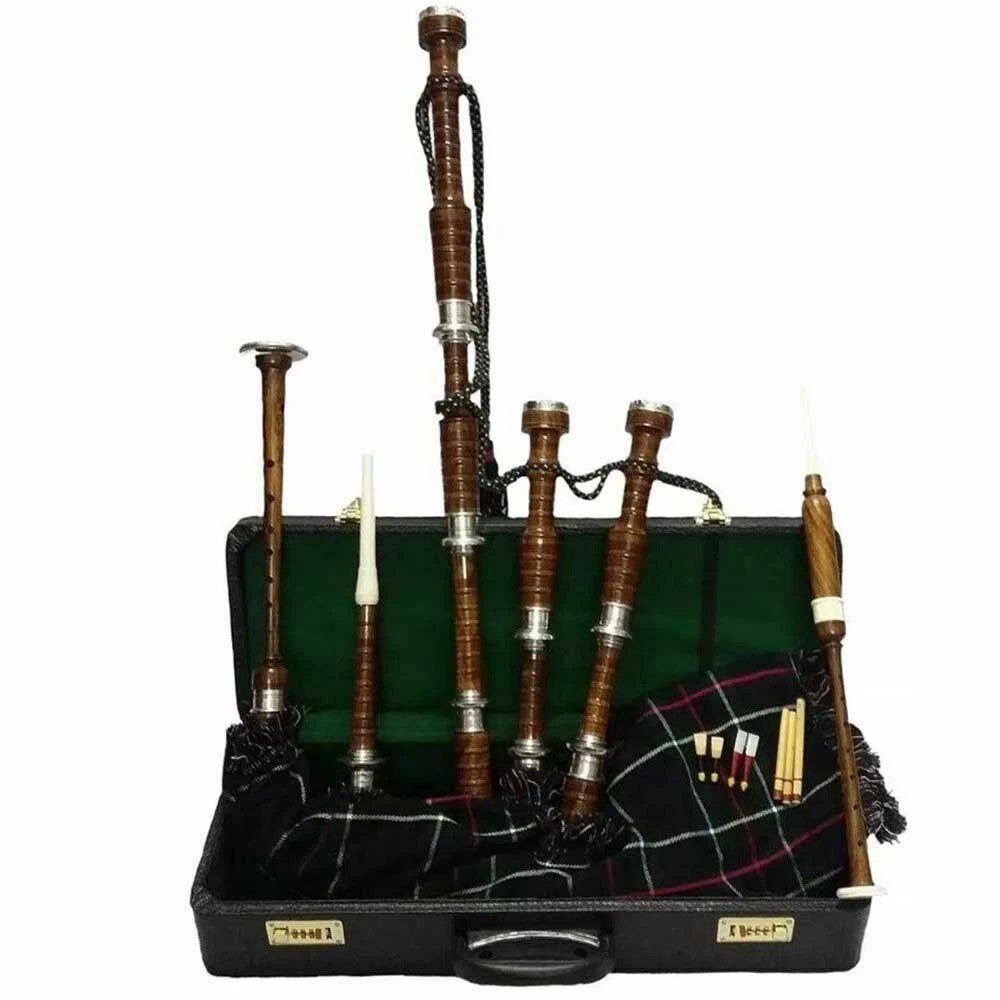 Full Size Scottish Highland Bagpipes with Silver Mounts & Tutor Book – TC