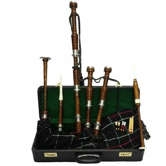 Full Size Scottish Highland Bagpipes with Silver Mounts & Tutor Book – TC