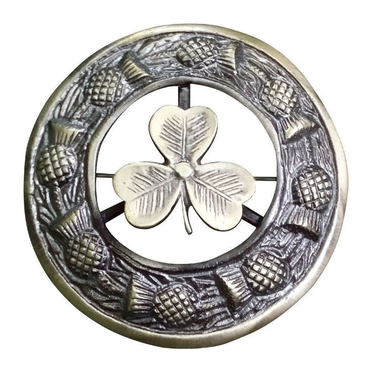 TC New Irish Shamrock Fly Plaid Brooch/Kilt Brooch shamrock Antique 3"