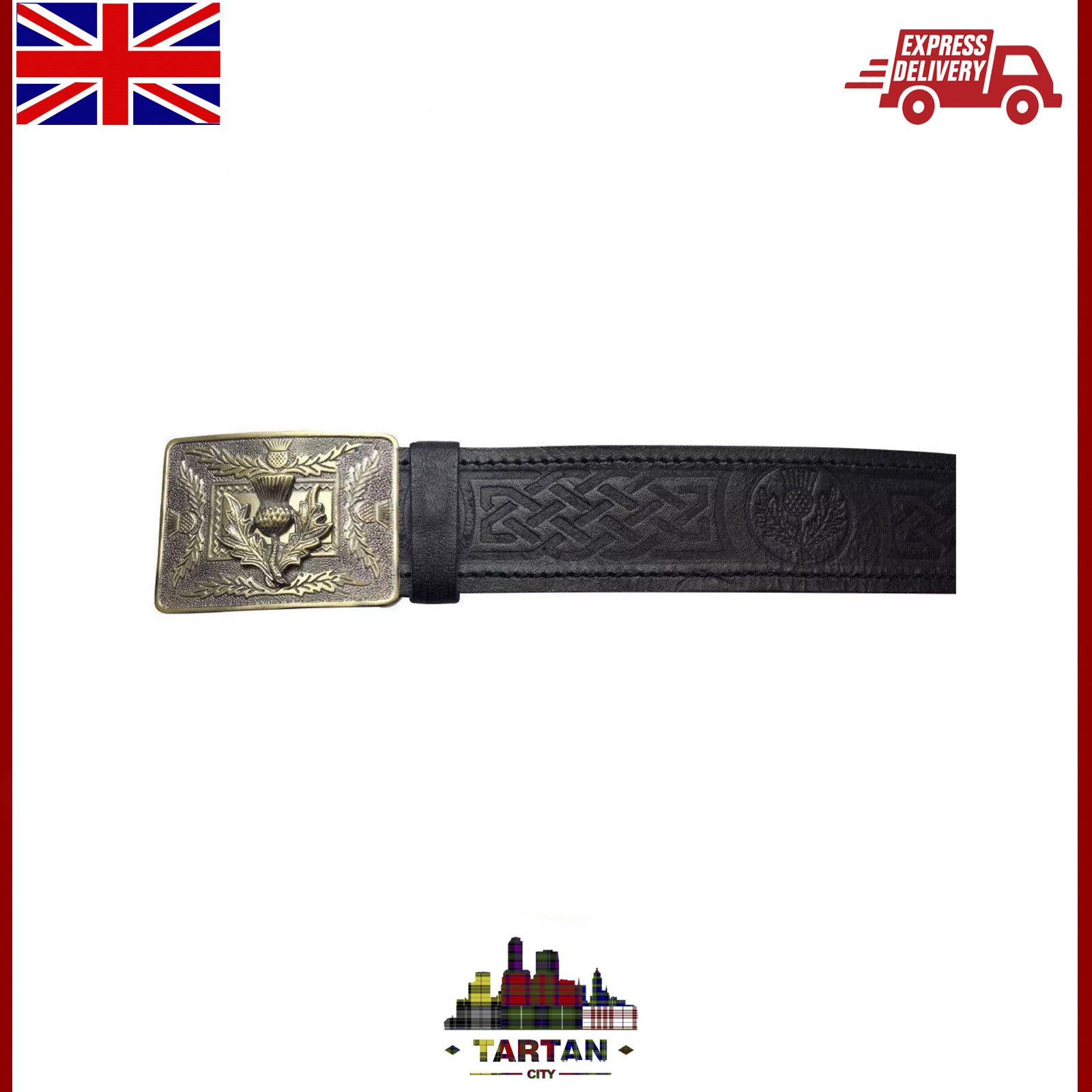 " TC Cuir Ceinture Kilt & Chardon Boucle Ensemble "