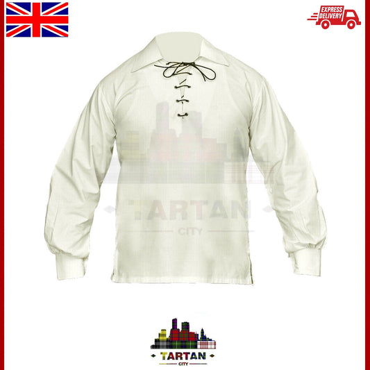 TC Men Traditional Highland Ghillie Shirt Scottish Jacobite Kilt Shirts Cream