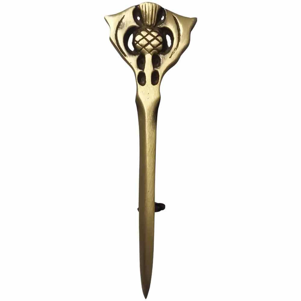 Traditional Scottish Thistle Kilt Pin - 4" Highland Brooch with Antique Finish
