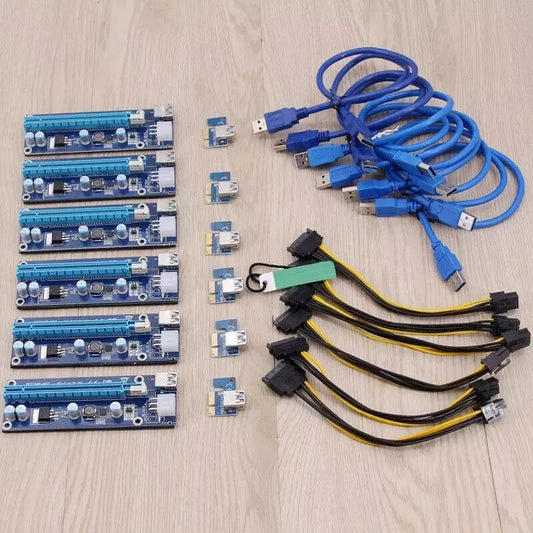 TC Card Adapter PCI-E 1x To 16x Extender USB3.0 Power Cable 6PCS Bitcoin 6PIN