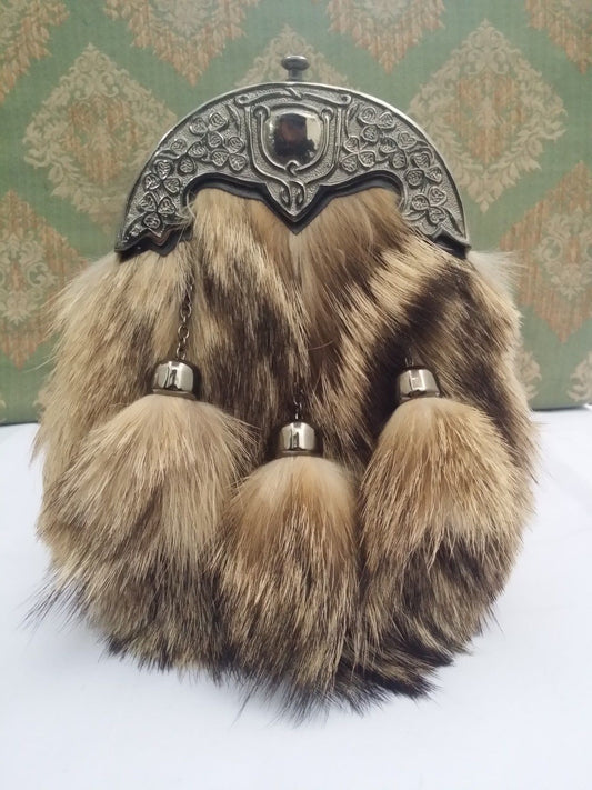 Men’s Kilt Sporran Fox Fur Celtic Thistle Cantle Antique/Scottish Kilt Spoorans
