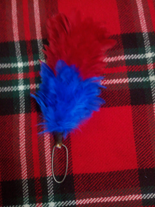 TC Feather Plume Hackle Glengarry Cap Red & Royal Blue/Balmoral plume hackle 6"