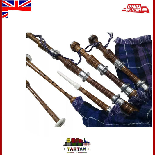 Tartancity Rosewood Bagpipe with Silver Mounts - Pride of Scotland Tartan Design